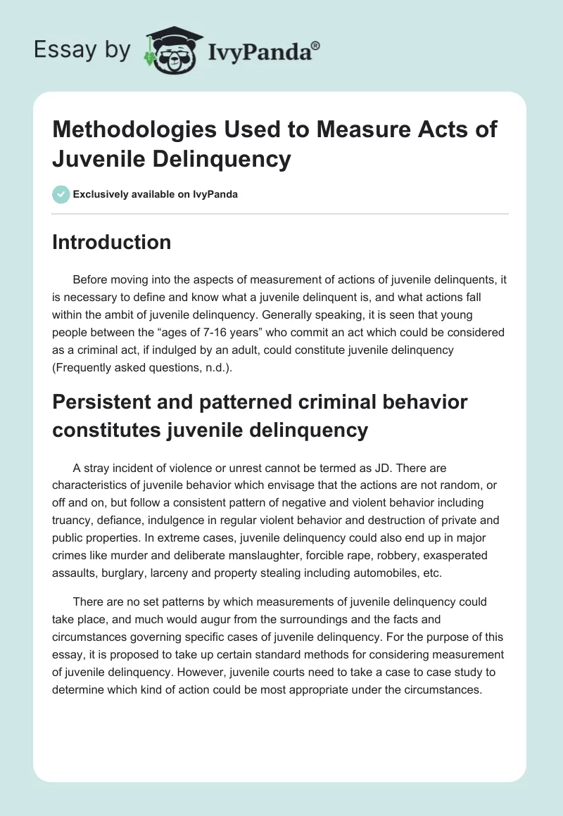 Methodologies Used to Measure Acts of Juvenile Delinquency. Page 1