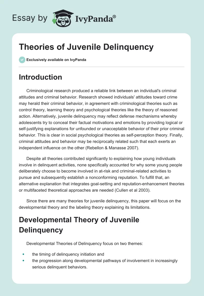Theories of Juvenile Delinquency. Page 1