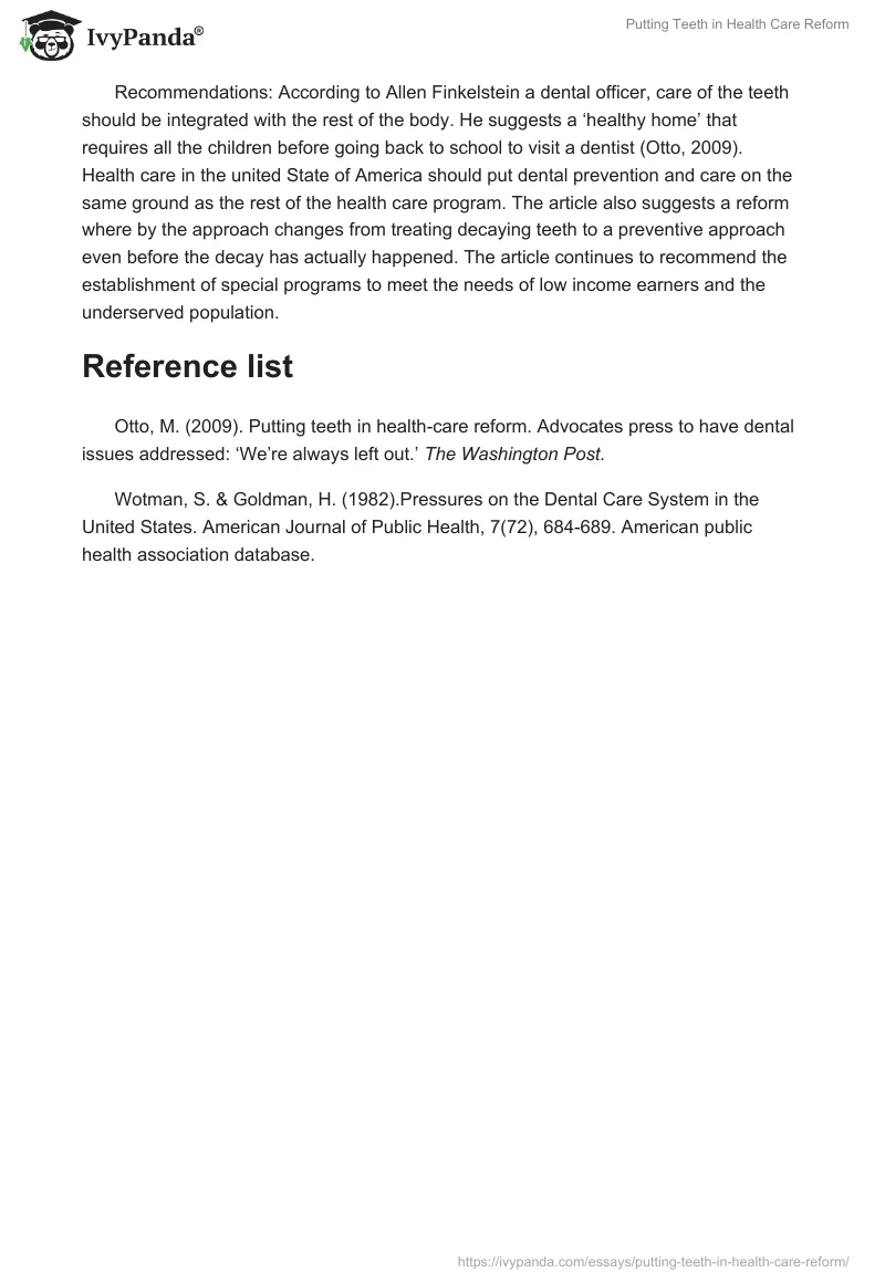 Putting Teeth in Health Care Reform. Page 2