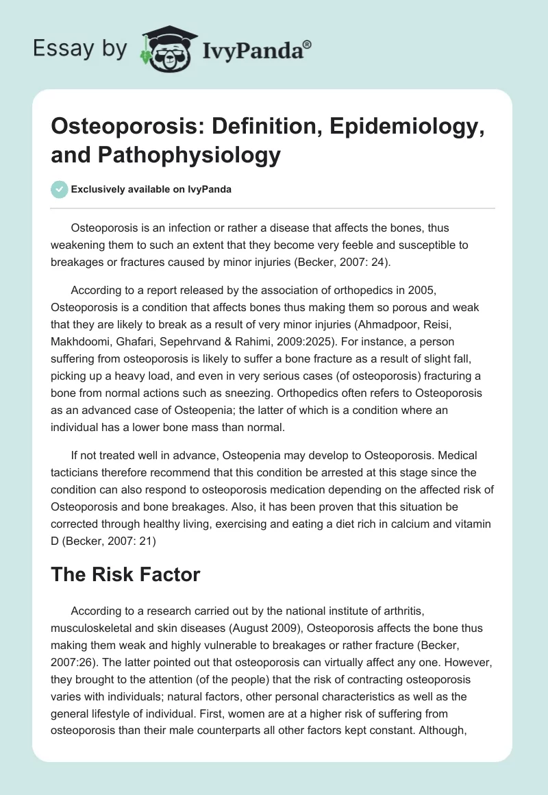 Osteoporosis: Definition, Epidemiology, and Pathophysiology. Page 1