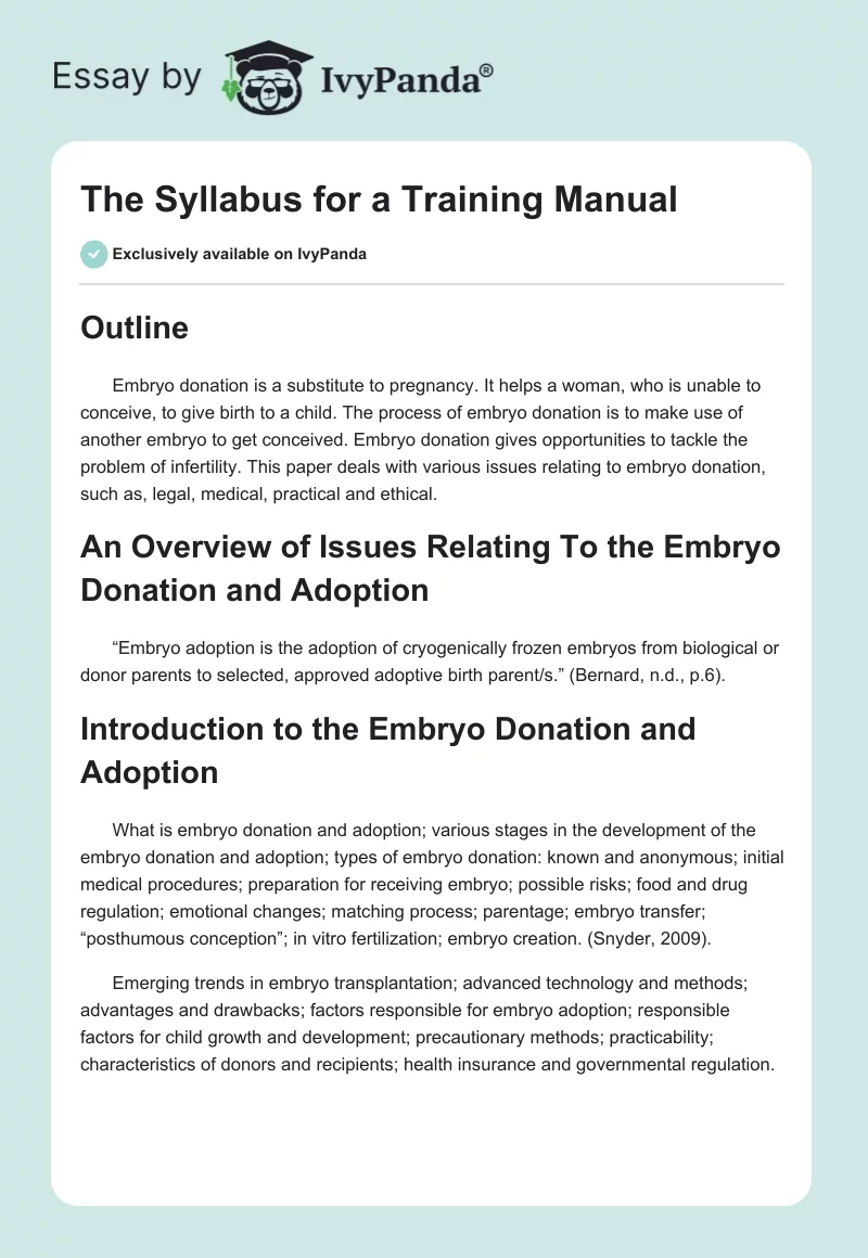 The Syllabus for a Training Manual. Page 1