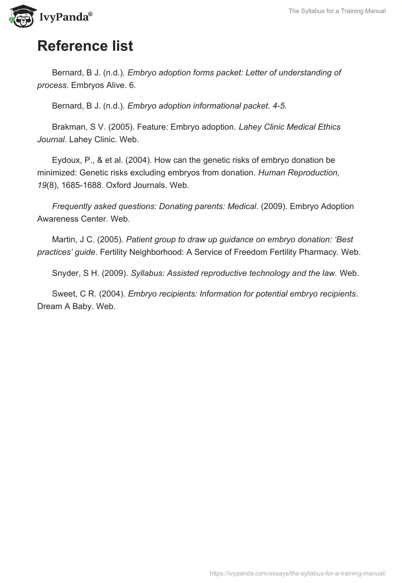 The Syllabus for a Training Manual. Page 4
