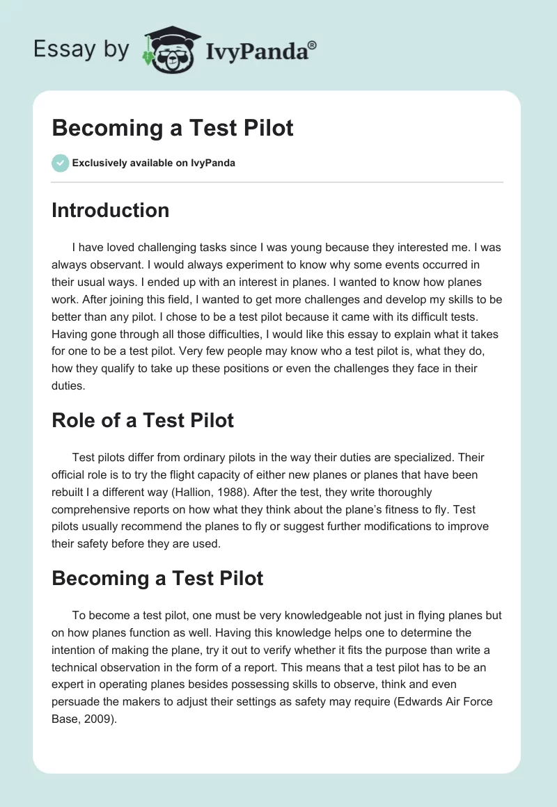 Becoming a Test Pilot. Page 1