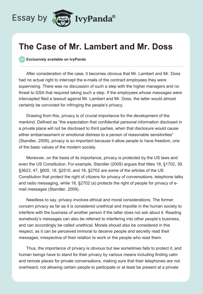 The Case of Mr. Lambert and Mr. Doss. Page 1