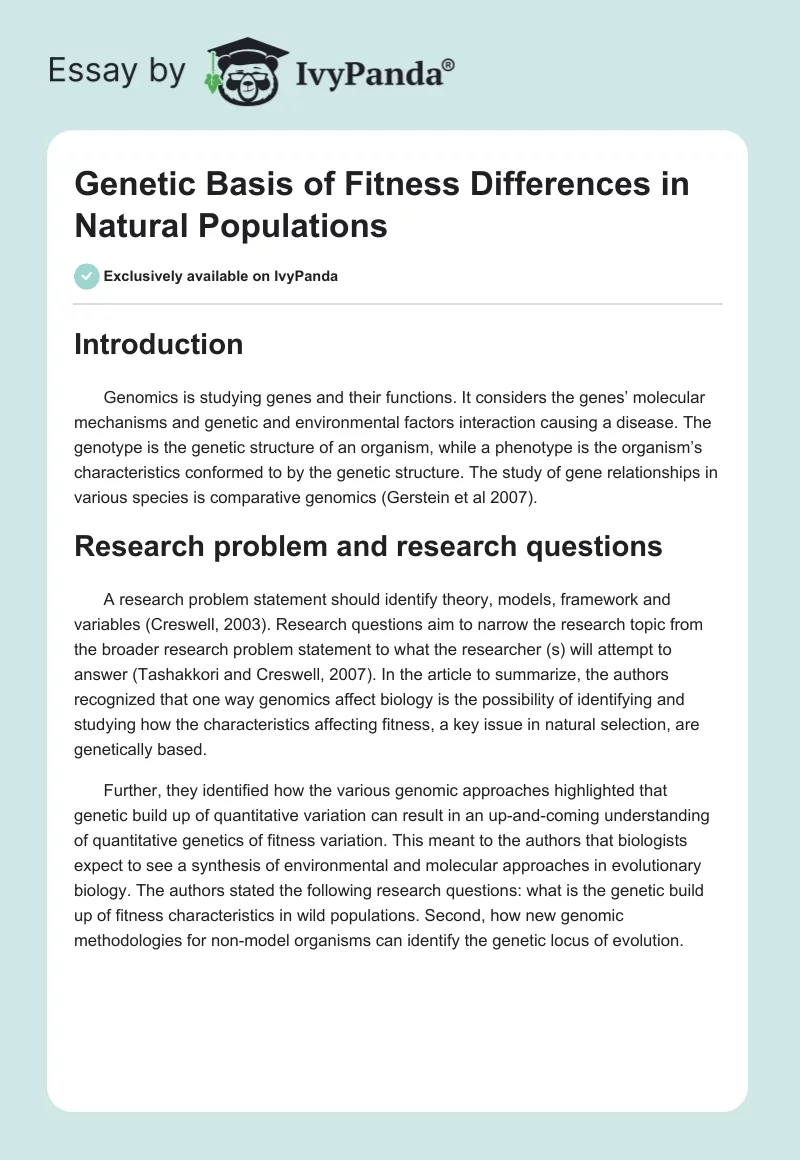 Genetic Basis of Fitness Differences in Natural Populations. Page 1