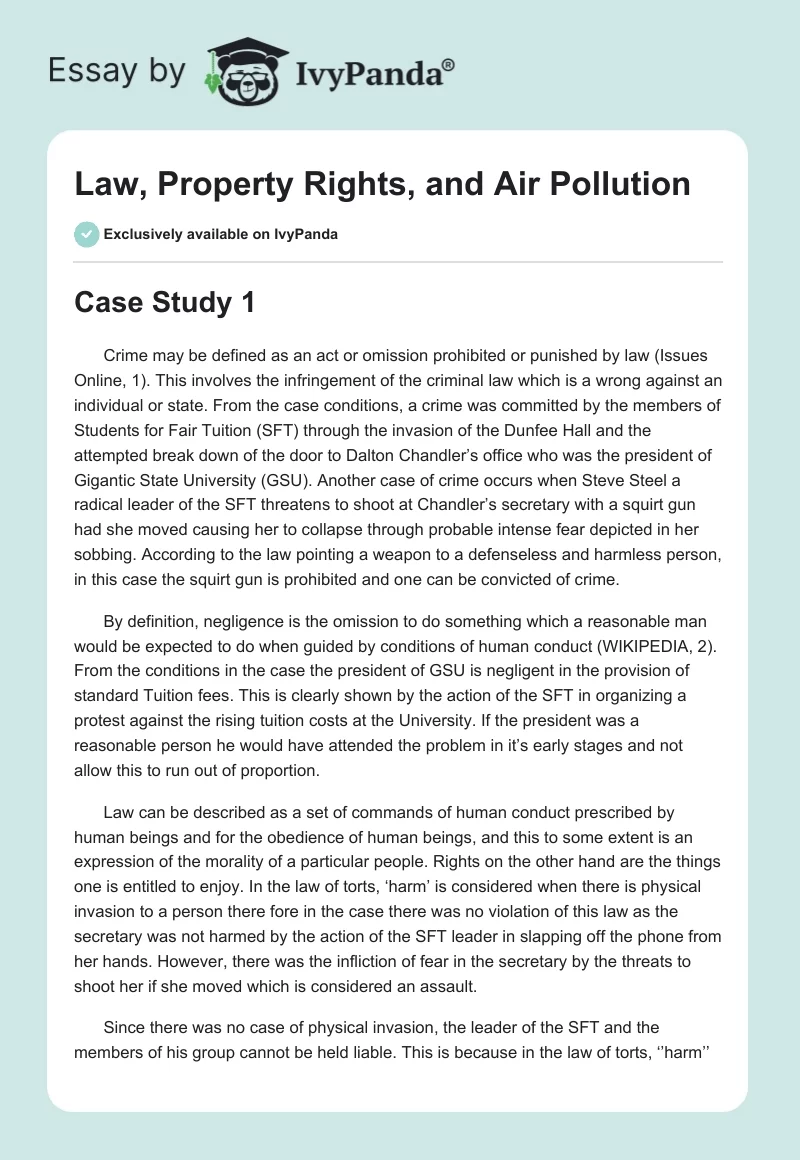 Law, Property Rights, and Air Pollution. Page 1