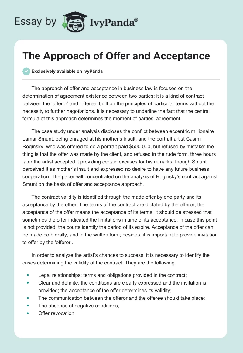 The Approach of Offer and Acceptance. Page 1