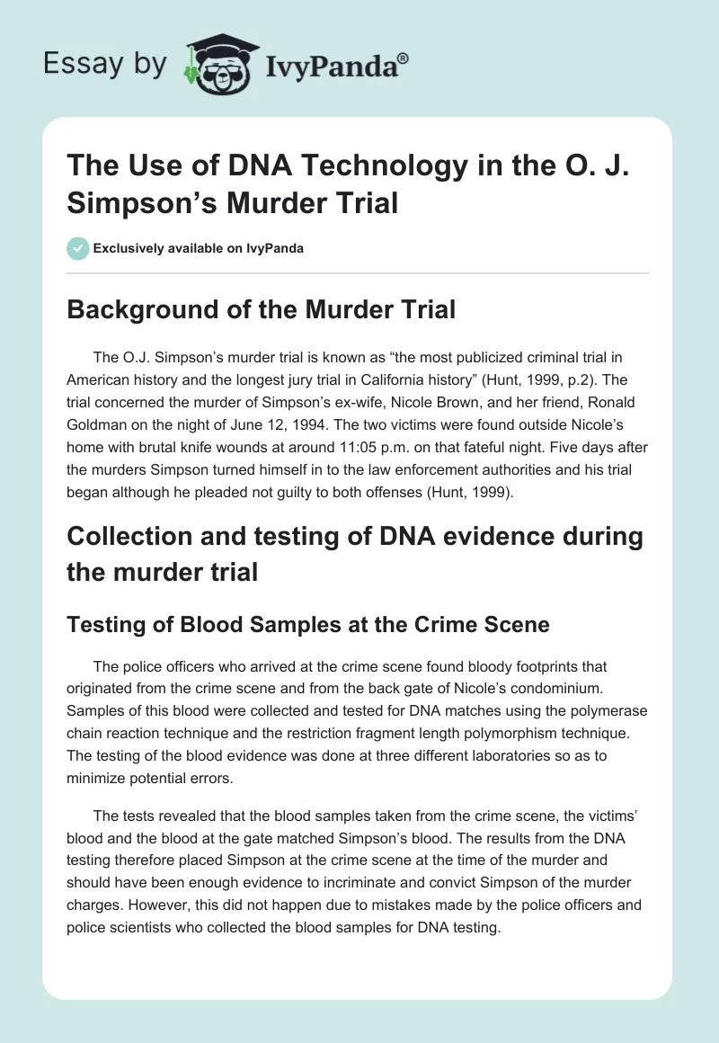 The Use of DNA Technology in the O. J. Simpson’s Murder Trial. Page 1