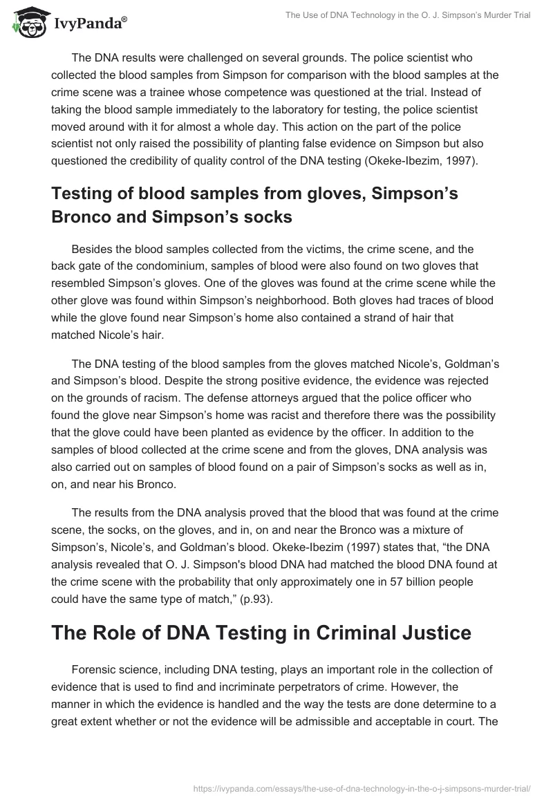 The Use of DNA Technology in the O. J. Simpson’s Murder Trial. Page 2