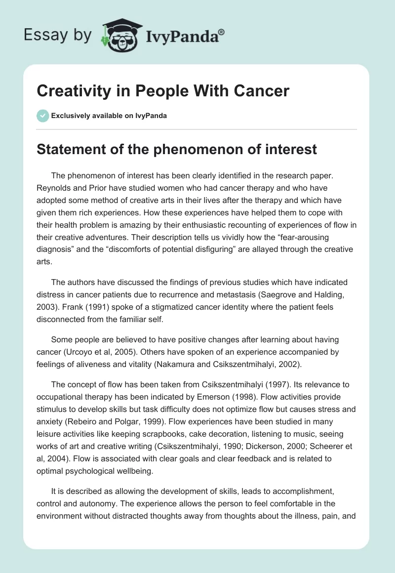 Creativity in People With Cancer. Page 1