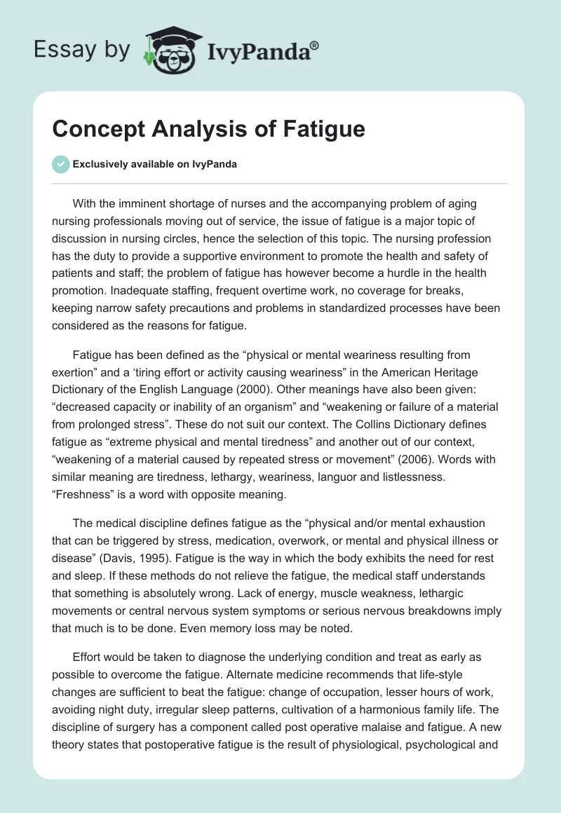 Concept Analysis of Fatigue. Page 1