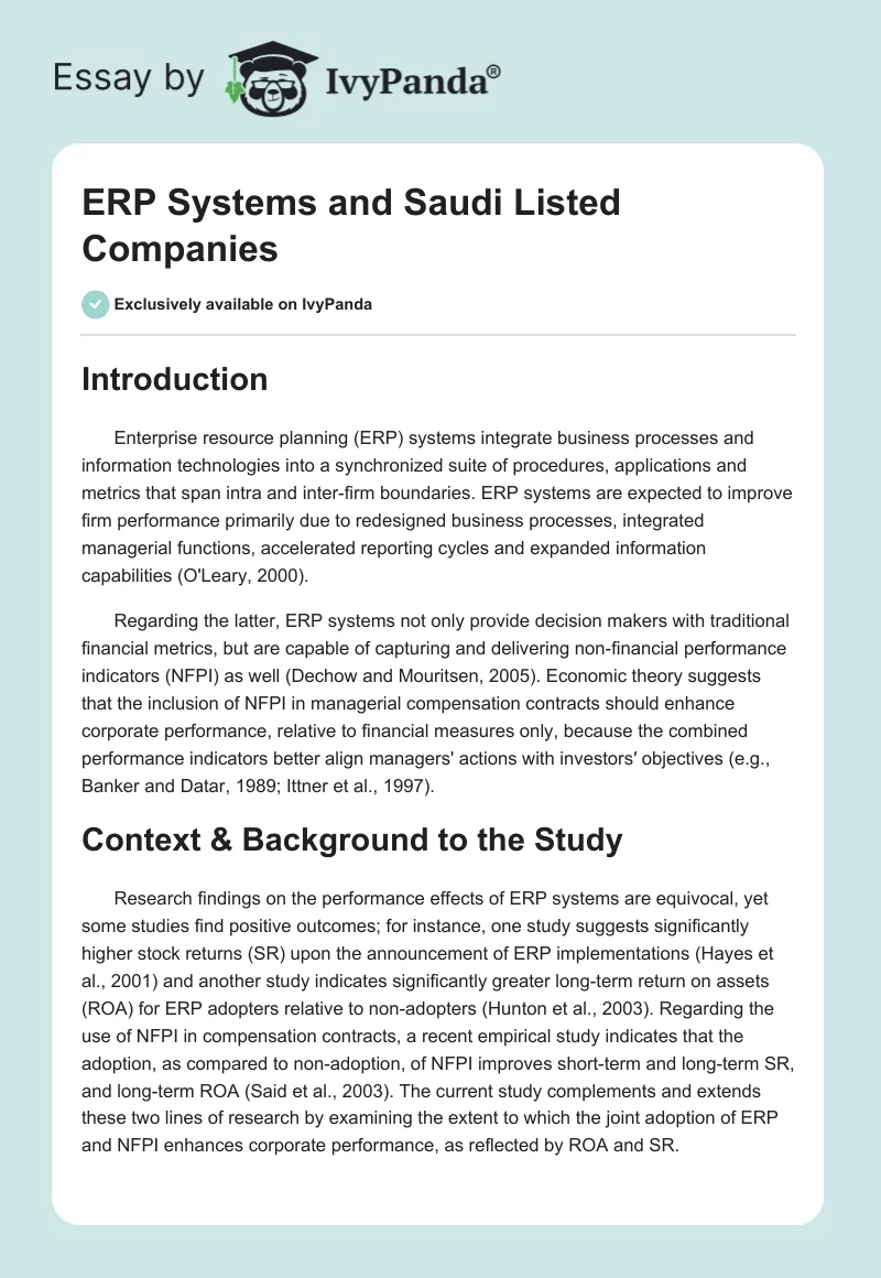 ERP Systems and Saudi Listed Companies. Page 1