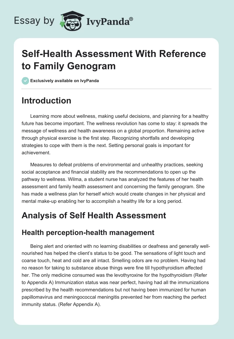Self-Health Assessment With Reference to Family Genogram. Page 1