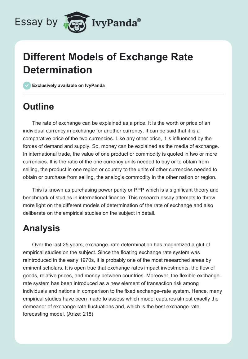 Different Models of Exchange Rate Determination. Page 1