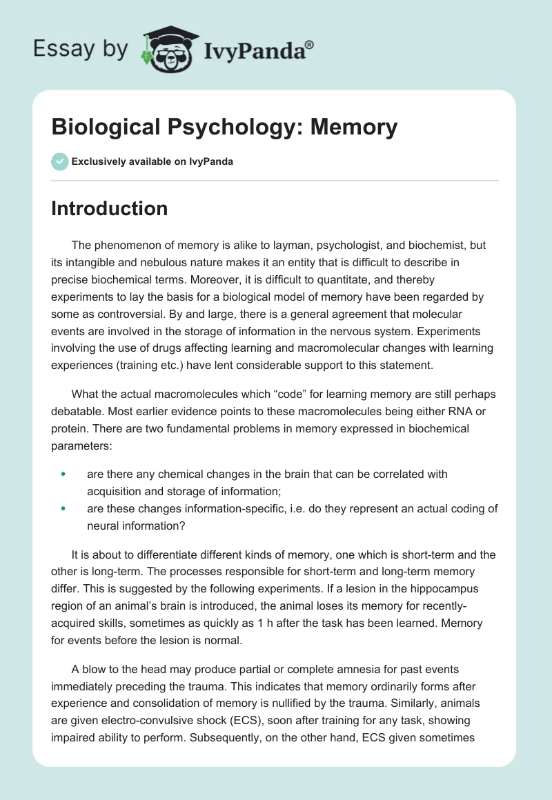 Biological Psychology: Memory. Page 1