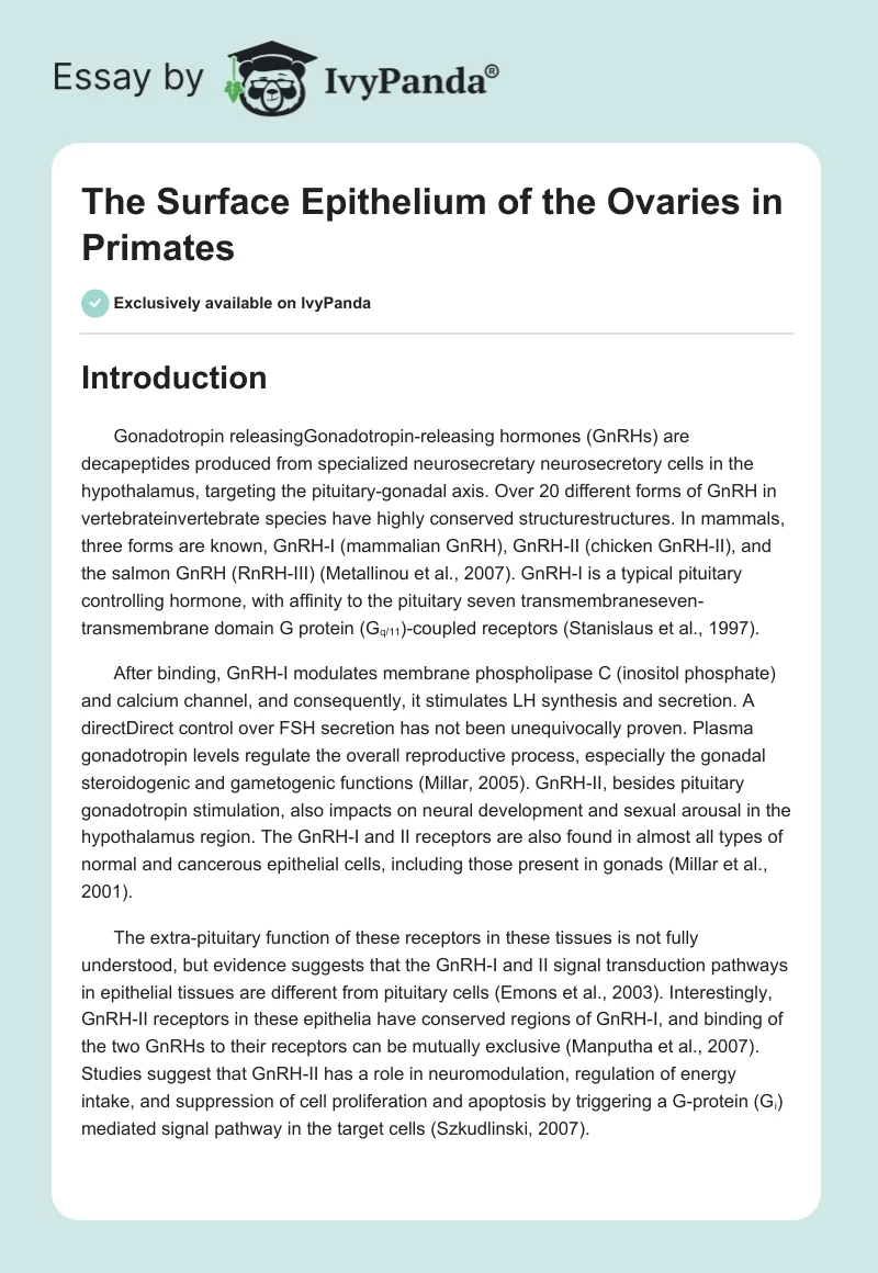 The Surface Epithelium of the Ovaries in Primates. Page 1