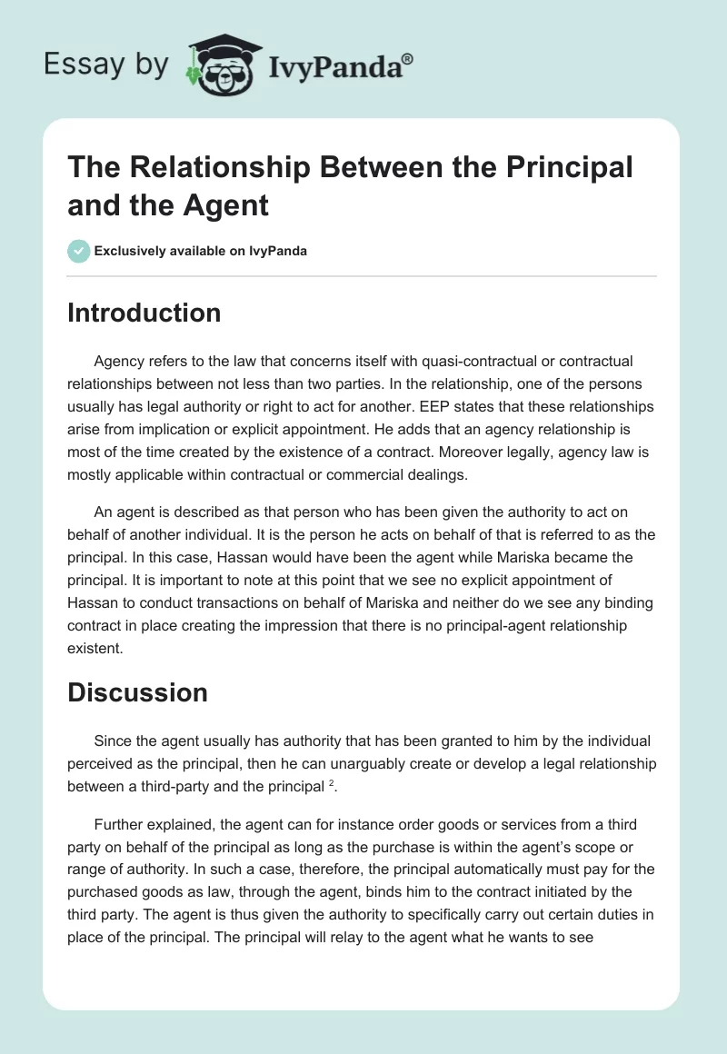The Relationship Between the Principal and the Agent. Page 1
