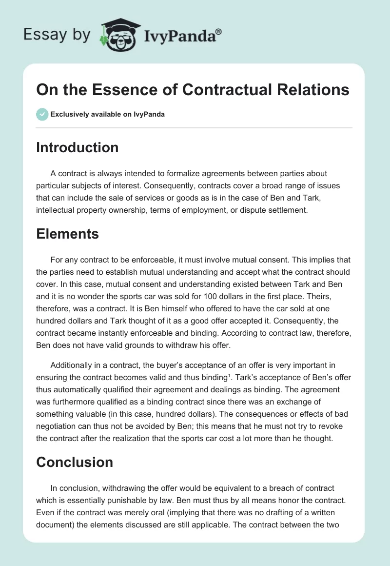 On the Essence of Contractual Relations. Page 1