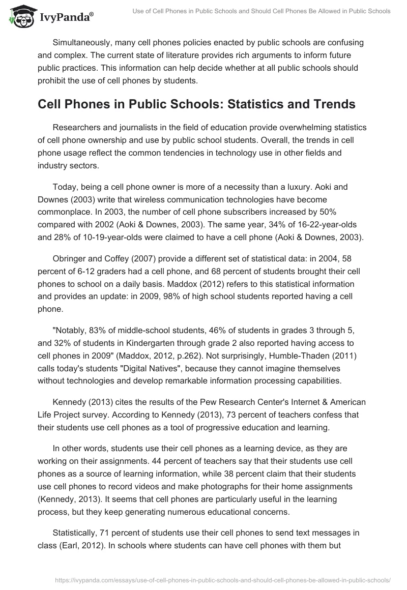 Use of Cell Phones in Public Schools and Should Cell Phones Be Allowed in Public Schools. Page 3
