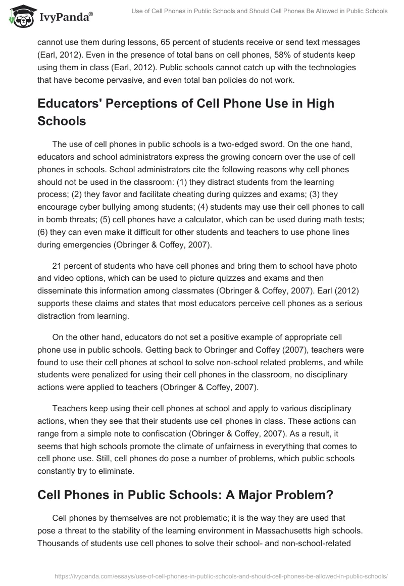 Use of Cell Phones in Public Schools and Should Cell Phones Be Allowed in Public Schools. Page 4