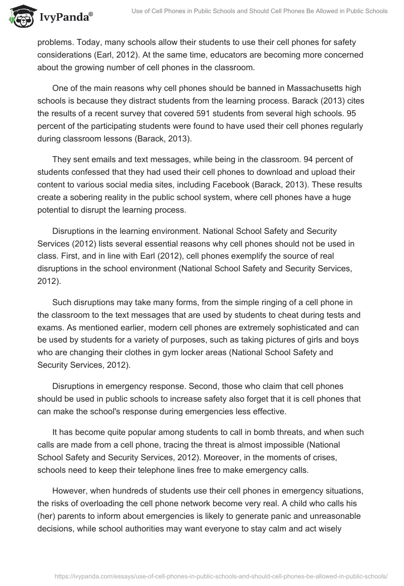 Use of Cell Phones in Public Schools and Should Cell Phones Be Allowed in Public Schools. Page 5
