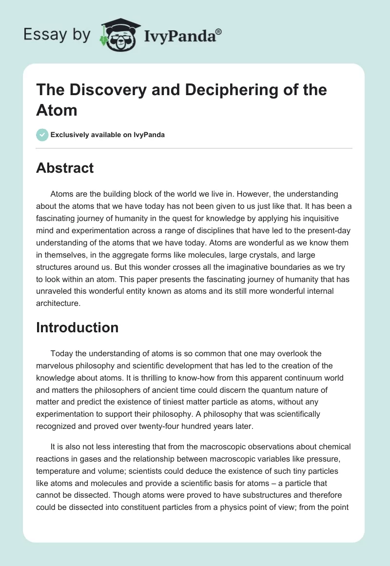 The Discovery and Deciphering of the Atom. Page 1