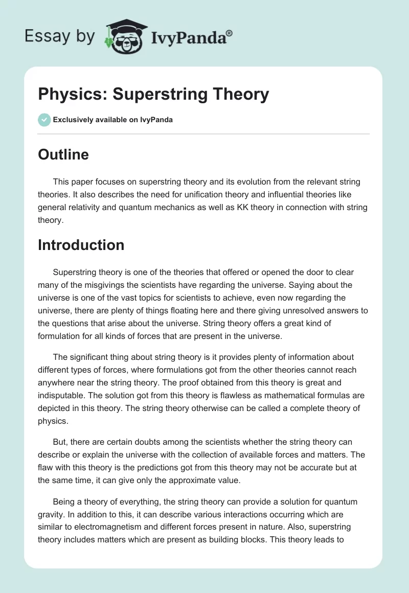 Physics: Superstring Theory. Page 1