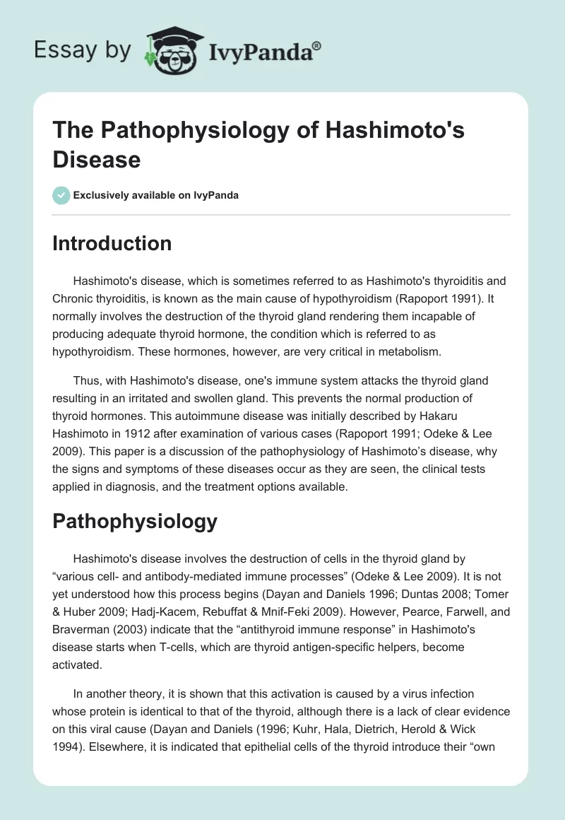The Pathophysiology of Hashimoto's Disease. Page 1