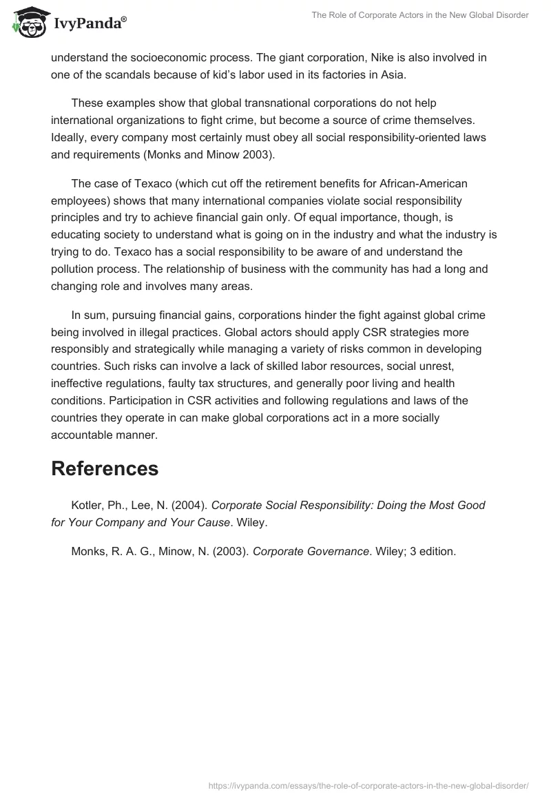 The Role of Corporate Actors in the New Global Disorder. Page 2