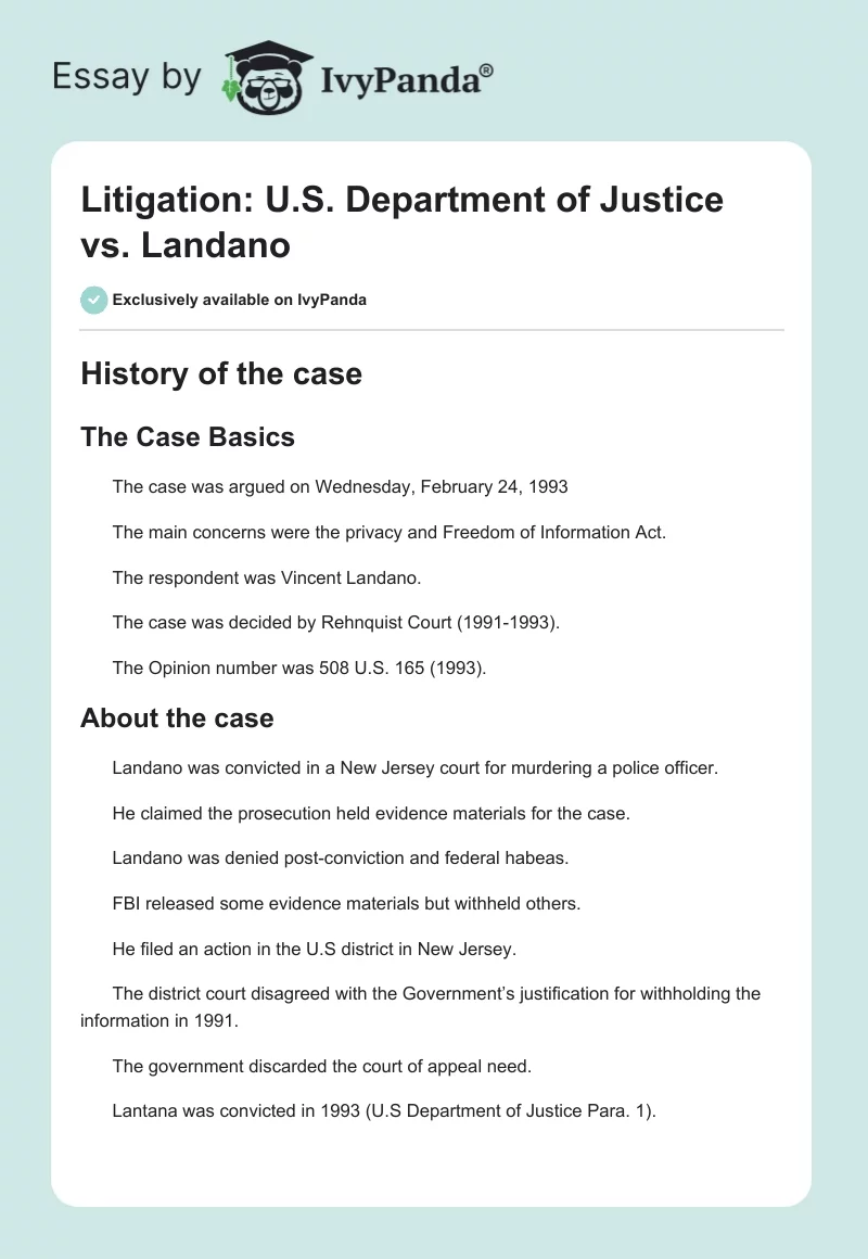 Litigation: U.S. Department of Justice vs. Landano. Page 1