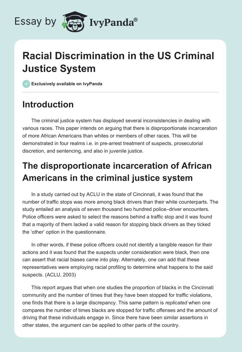 Racial Discrimination in the US Criminal Justice System. Page 1