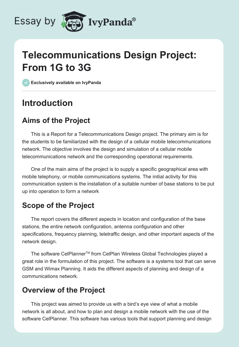 Telecommunications Design Project: From 1G to 3G. Page 1