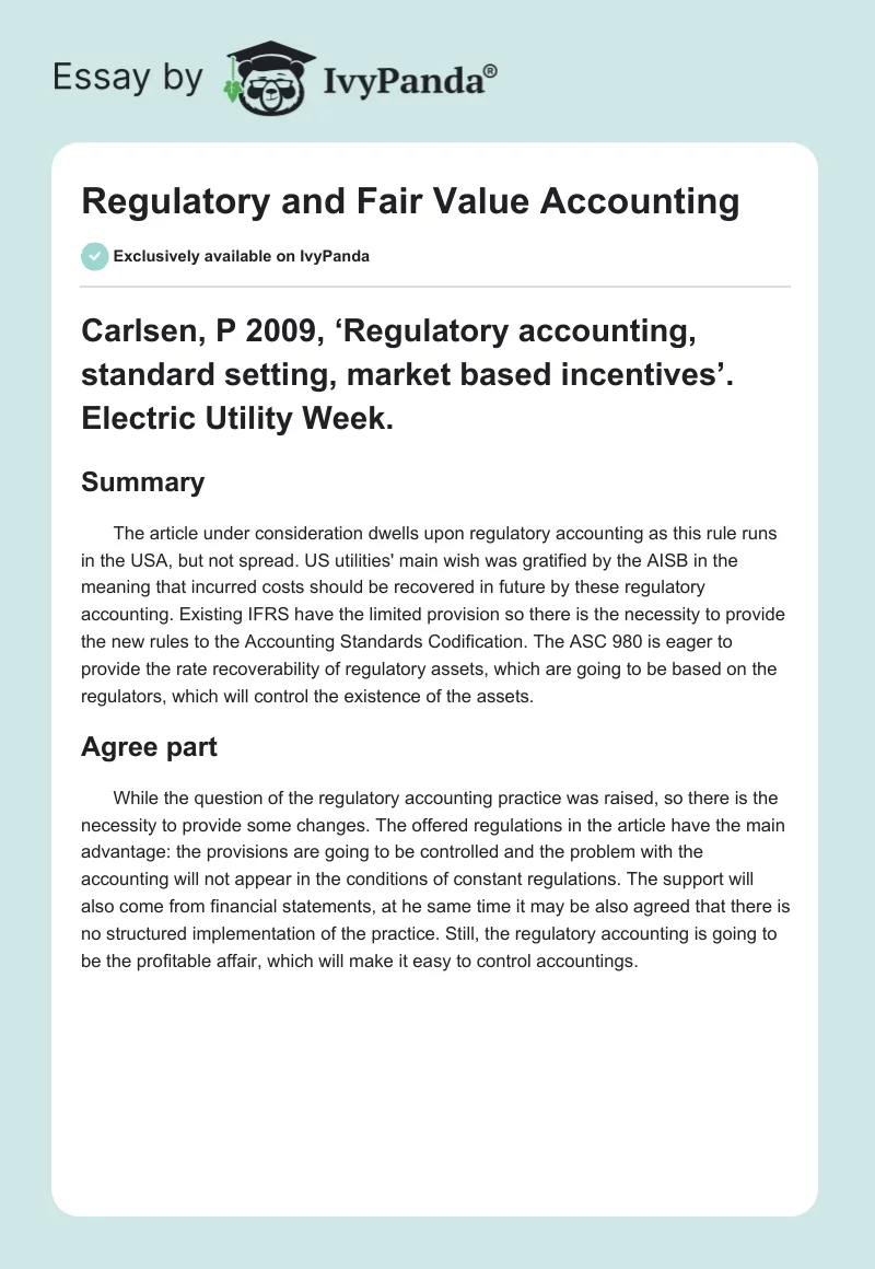 Regulatory and Fair Value Accounting. Page 1