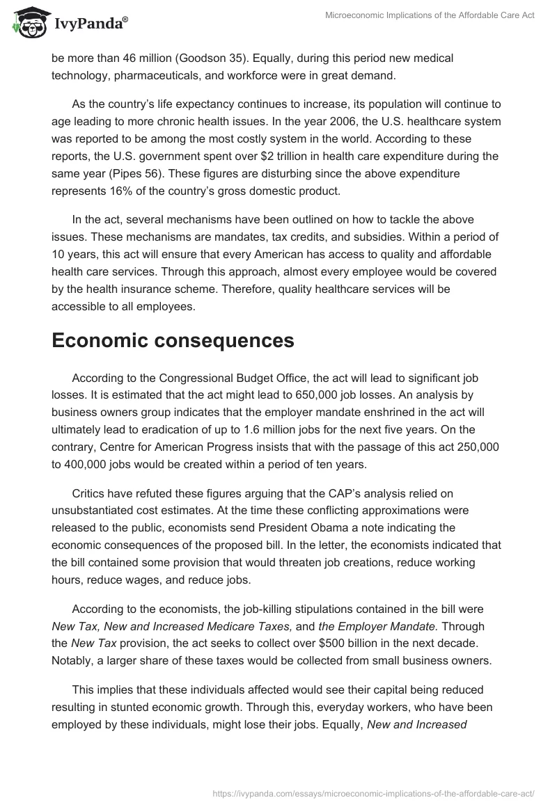 Microeconomic Implications of the Affordable Care Act. Page 2