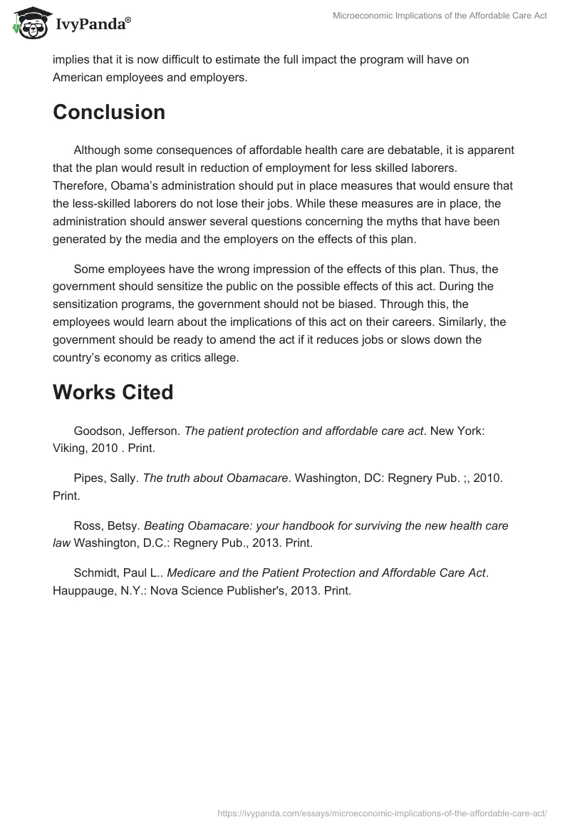 Microeconomic Implications of the Affordable Care Act. Page 5