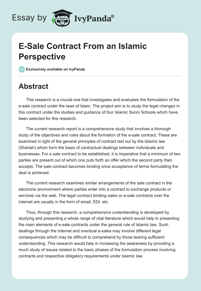 E-Sale Contract From an Islamic Perspective. Page 1
