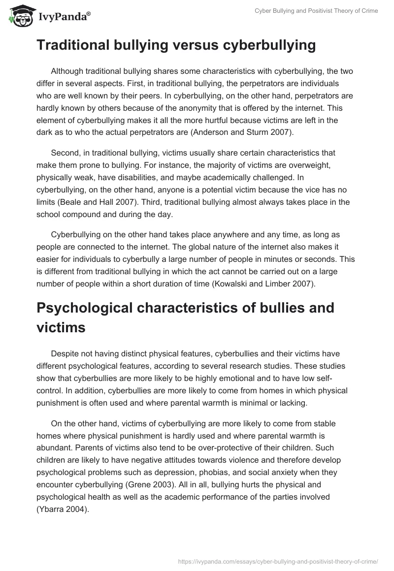 Cyber Bullying and Positivist Theory of Crime. Page 4