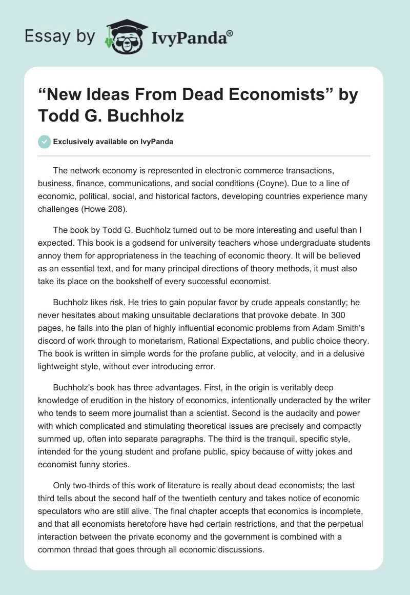 “New Ideas From Dead Economists” by Todd G. Buchholz. Page 1