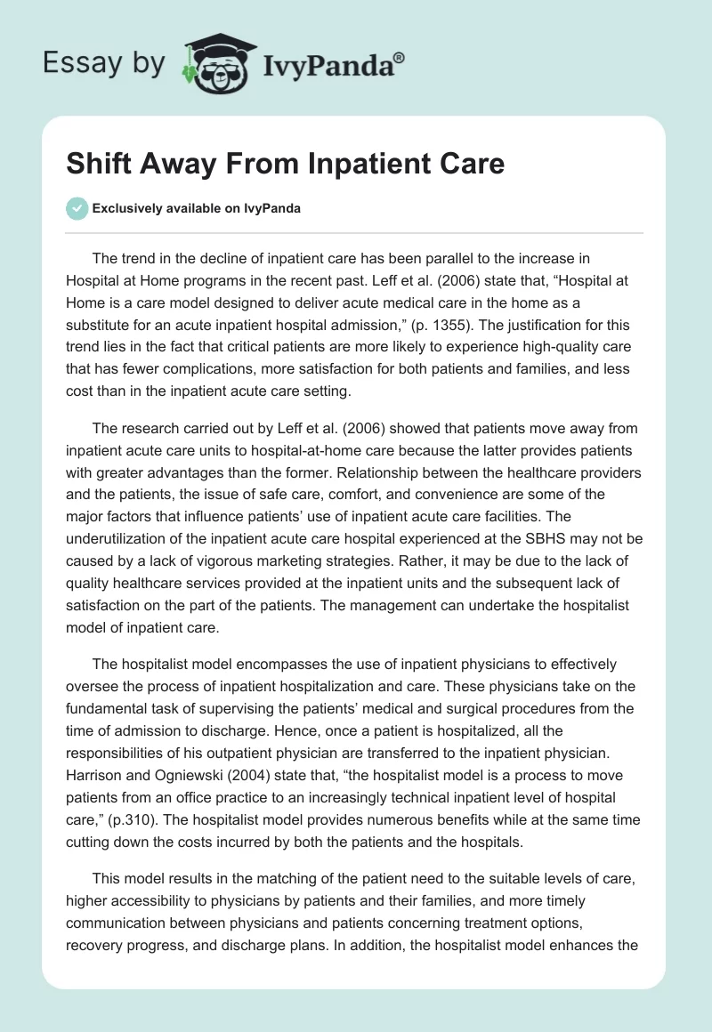 Shift Away From Inpatient Care. Page 1