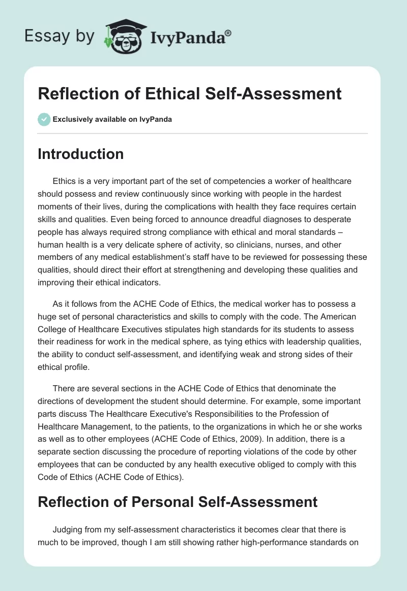 Reflection of Ethical Self-Assessment. Page 1