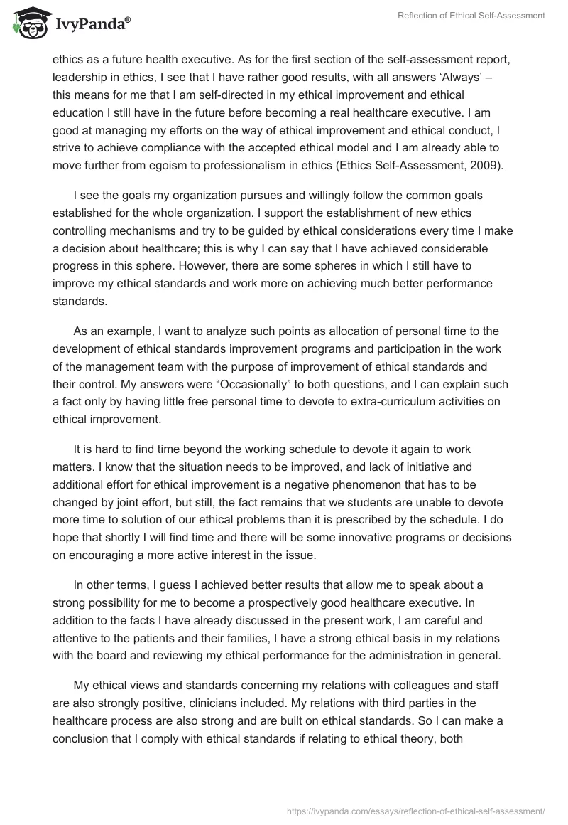 Reflection of Ethical Self-Assessment. Page 2
