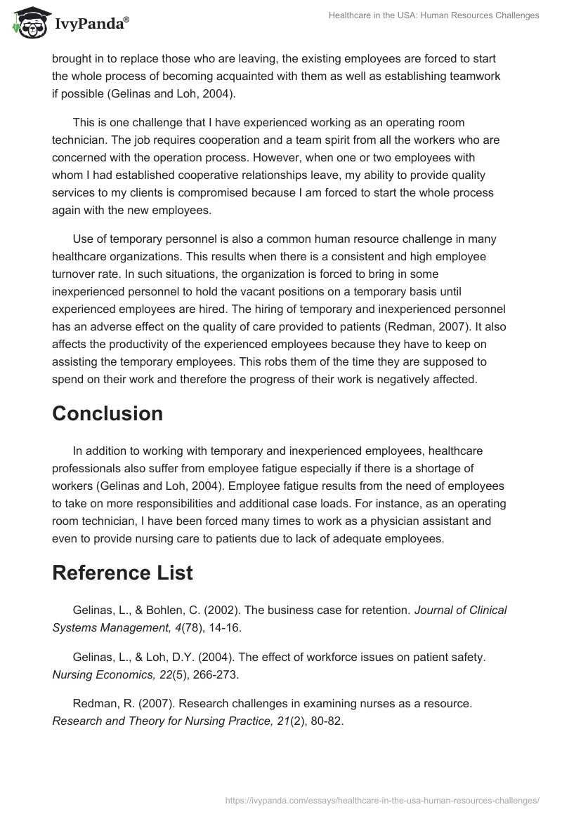 Healthcare in the USA: Human Resources Challenges. Page 2