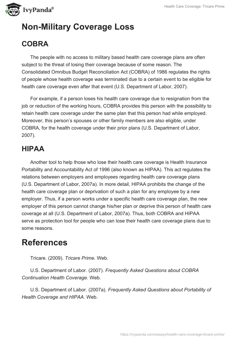 Health Care Coverage: Tricare Prime. Page 2