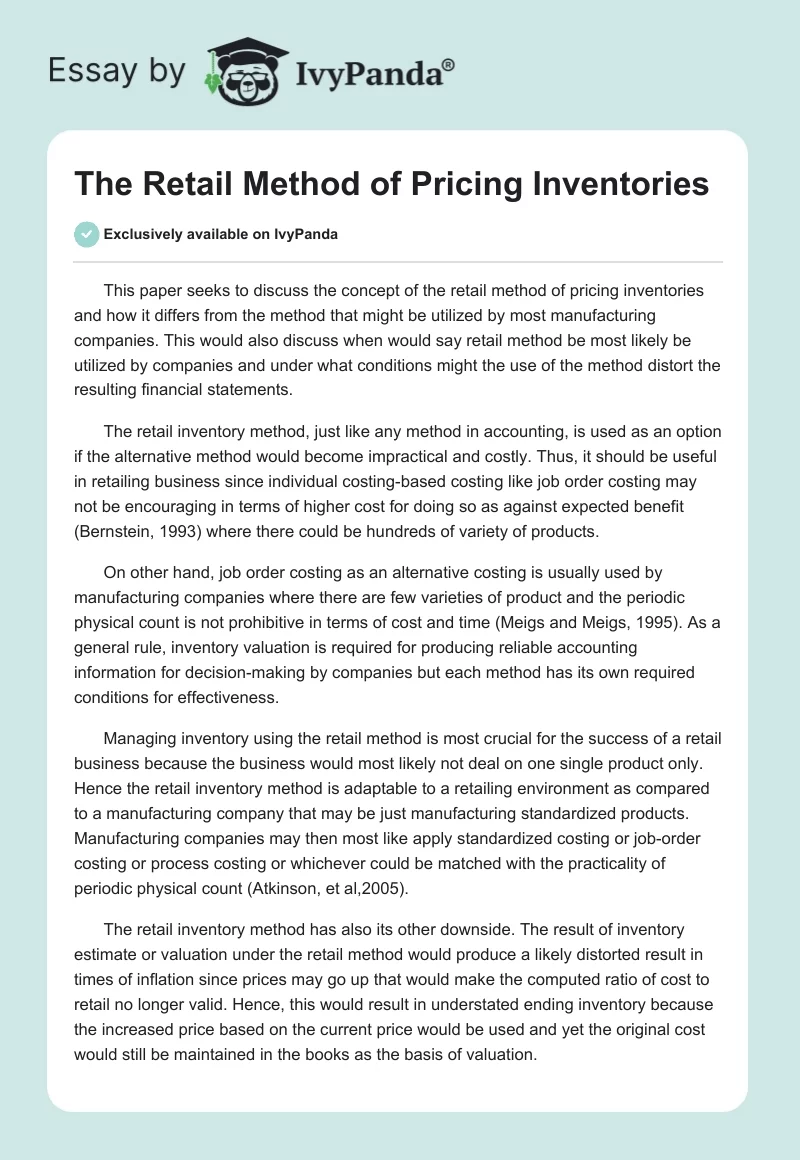 The Retail Method of Pricing Inventories. Page 1