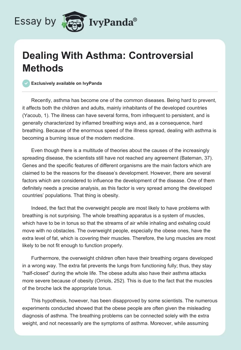 Dealing With Asthma: Controversial Methods. Page 1