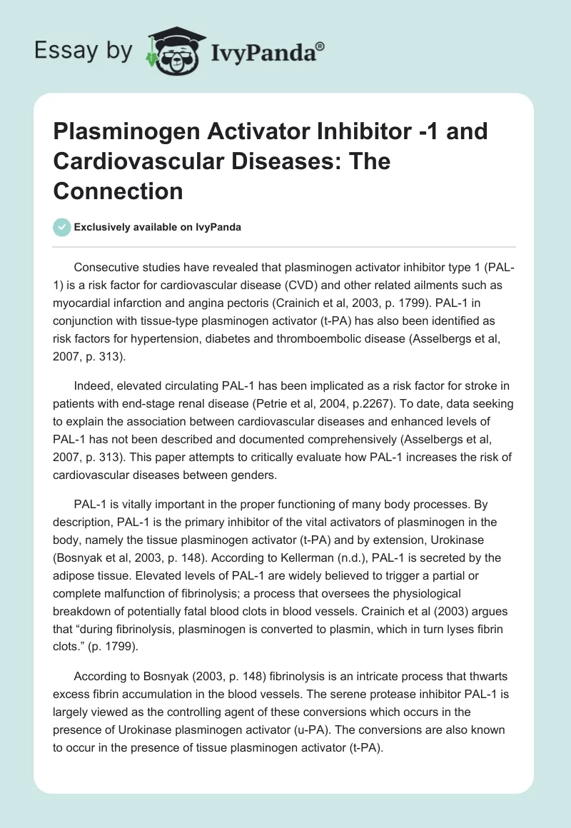 Plasminogen Activator Inhibitor -1 and Cardiovascular Diseases: The Connection. Page 1
