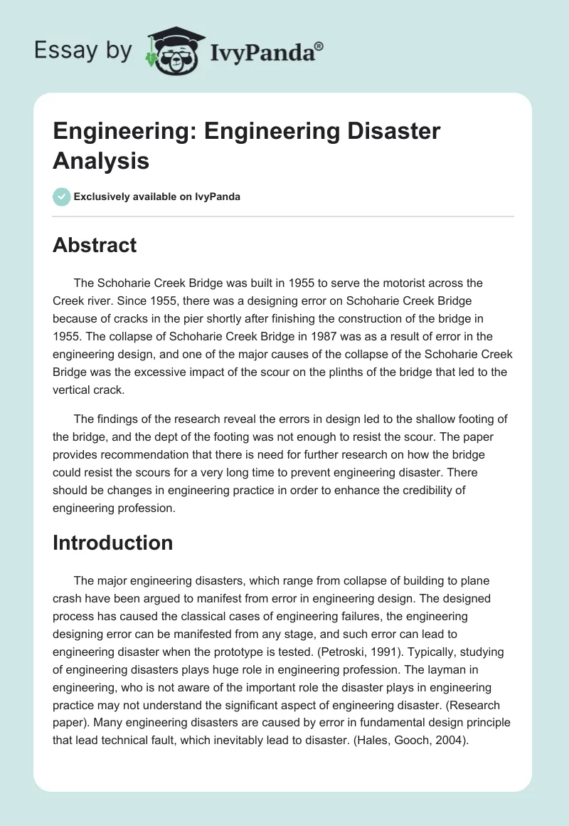 Engineering: Engineering Disaster Analysis. Page 1