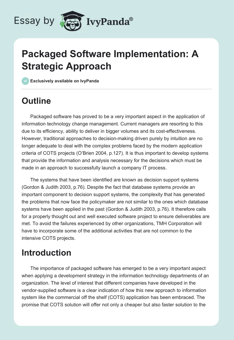 Packaged Software Implementation: A Strategic Approach. Page 1