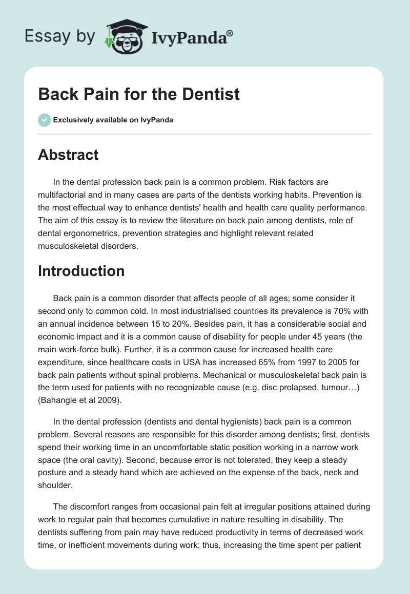 Back Pain for the Dentist. Page 1