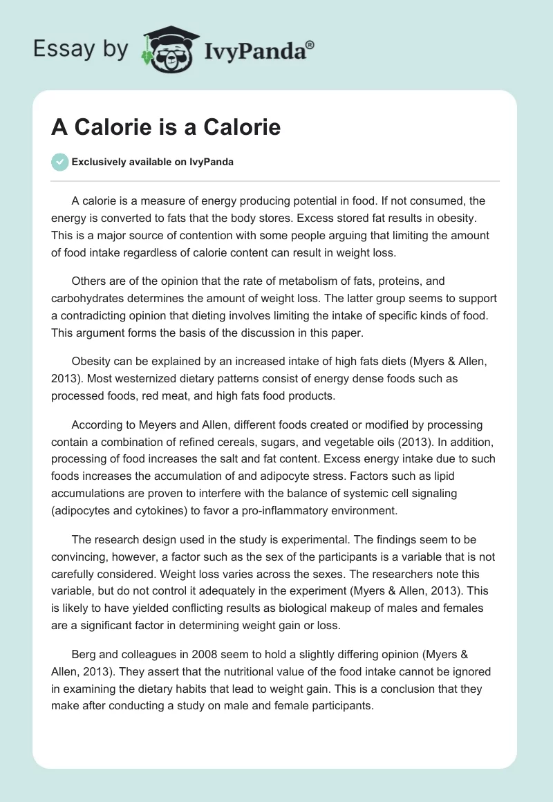 A Calorie is a Calorie. Page 1